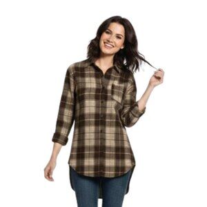 Shein Plaid Long Shirt Jacket XS | Brown Cream Check | Shacket Vibes NWOT
